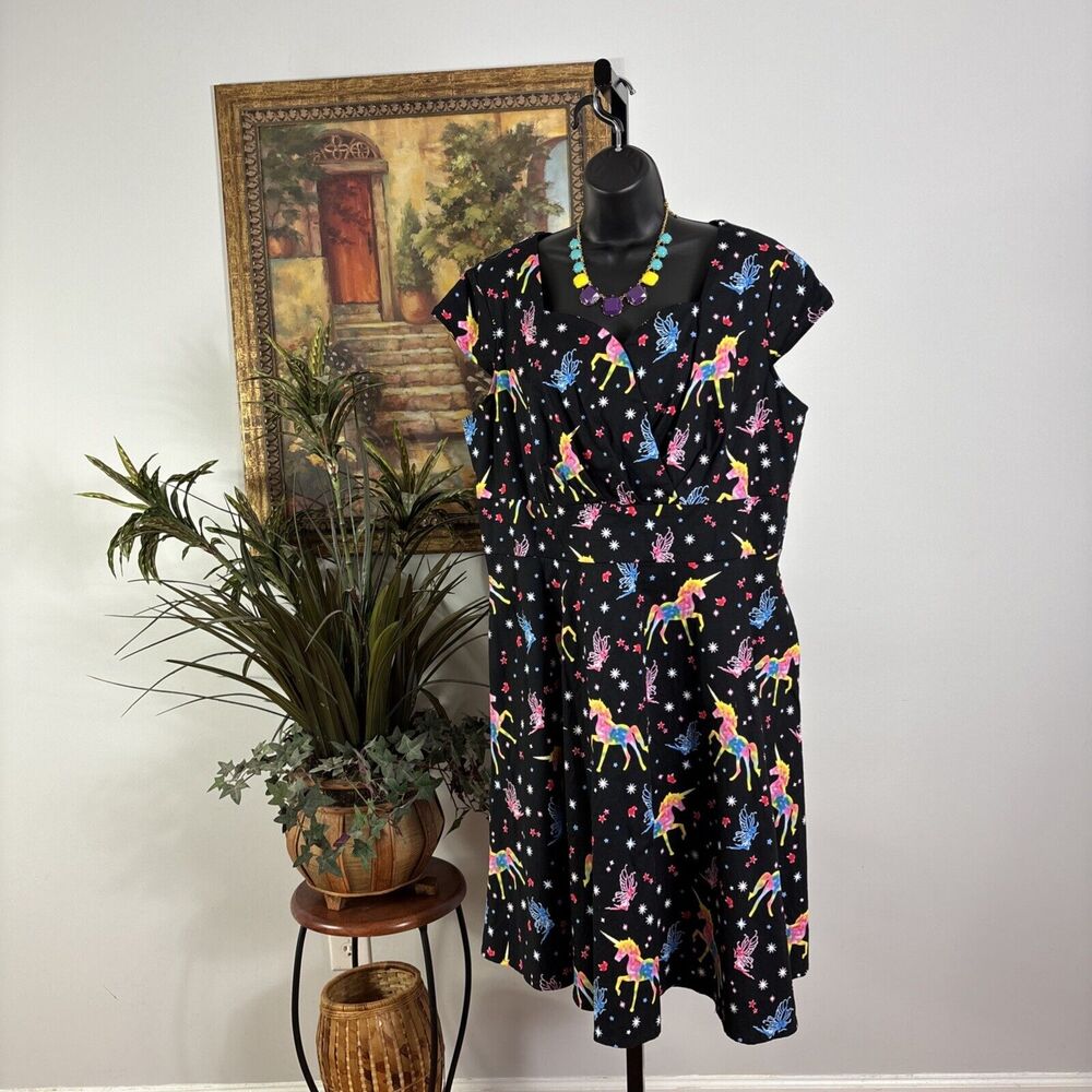 Hanpceirs Women Size 2XL My Little Pony Black Dress Cap Sleeve Sweetheart Neck